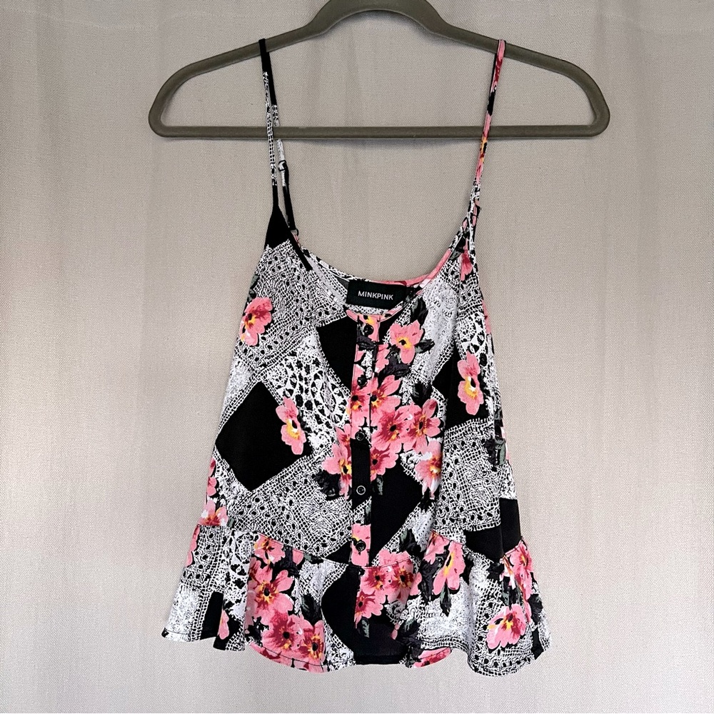 MINKPINK Floral Patchwork Printed Rayon Crepe Cami